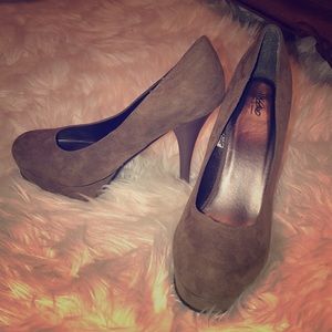 Brown suede platform high heels